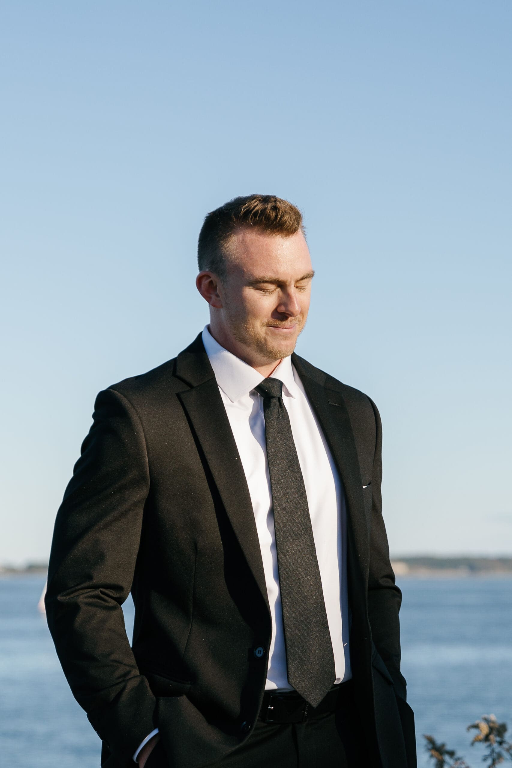Groom crying at first look for Maine destination wedding